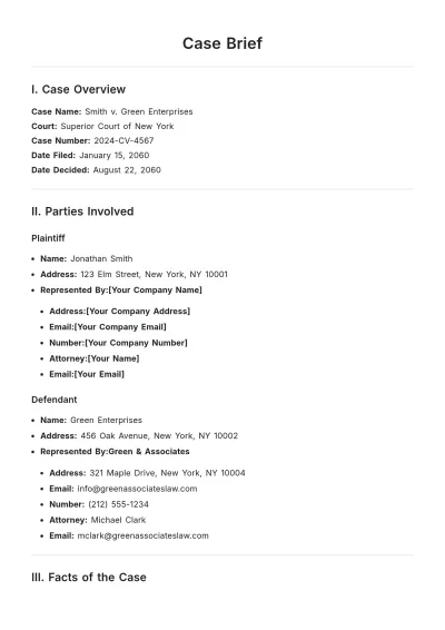 Free Case Brief Template to Edit Online