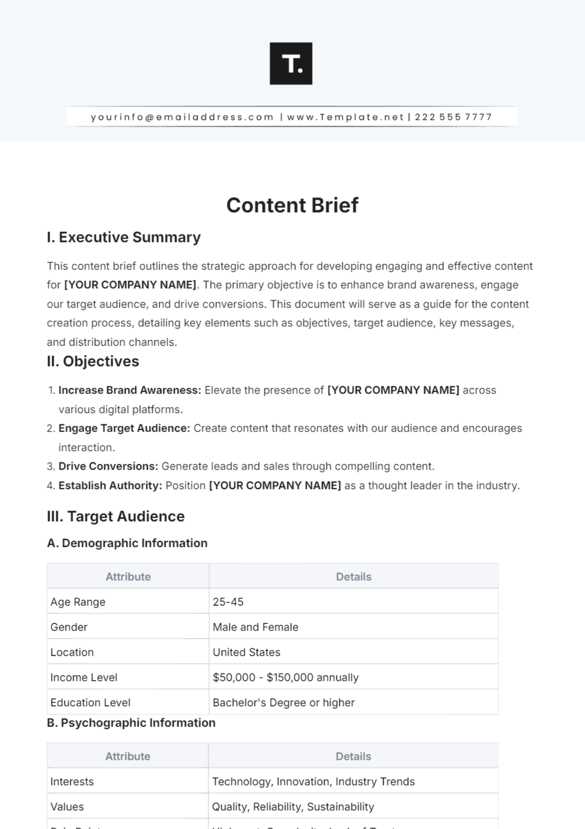 Content Brief Template - Edit Online & Download