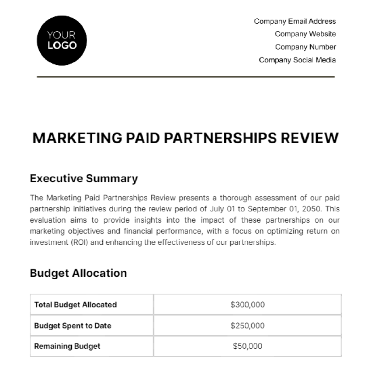 Free Marketing Paid Partnerships Review Template