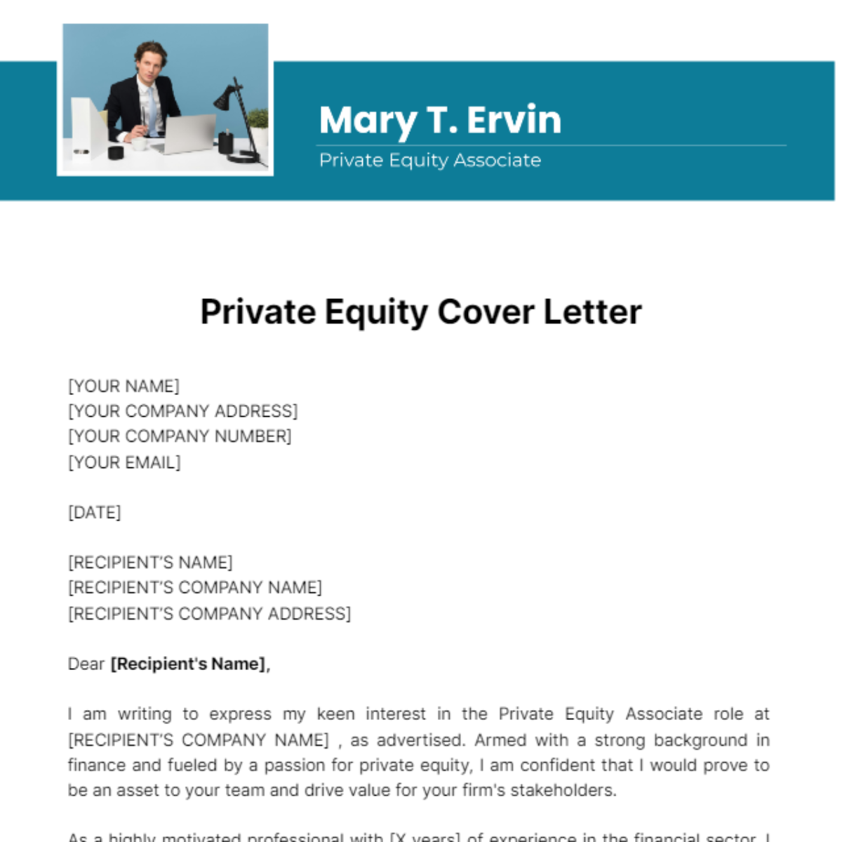 Private Equity Cover Letter Template