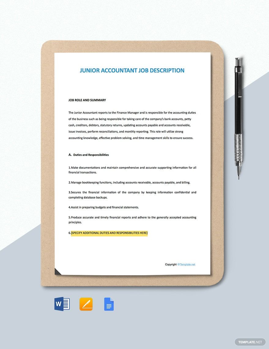 Junior Accountant Job Ad/Description Template