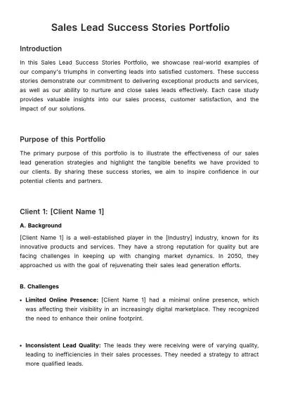 Free Sales Lead Success Stories Portfolio Template to Edit Online