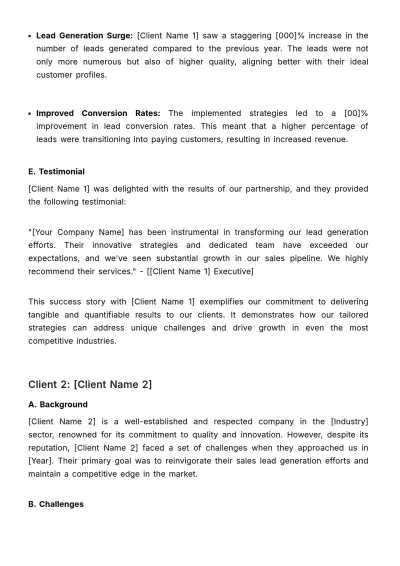 Free Sales Lead Success Stories Portfolio Template to Edit Online