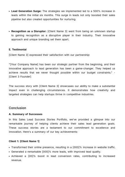 Free Sales Lead Success Stories Portfolio Template to Edit Online