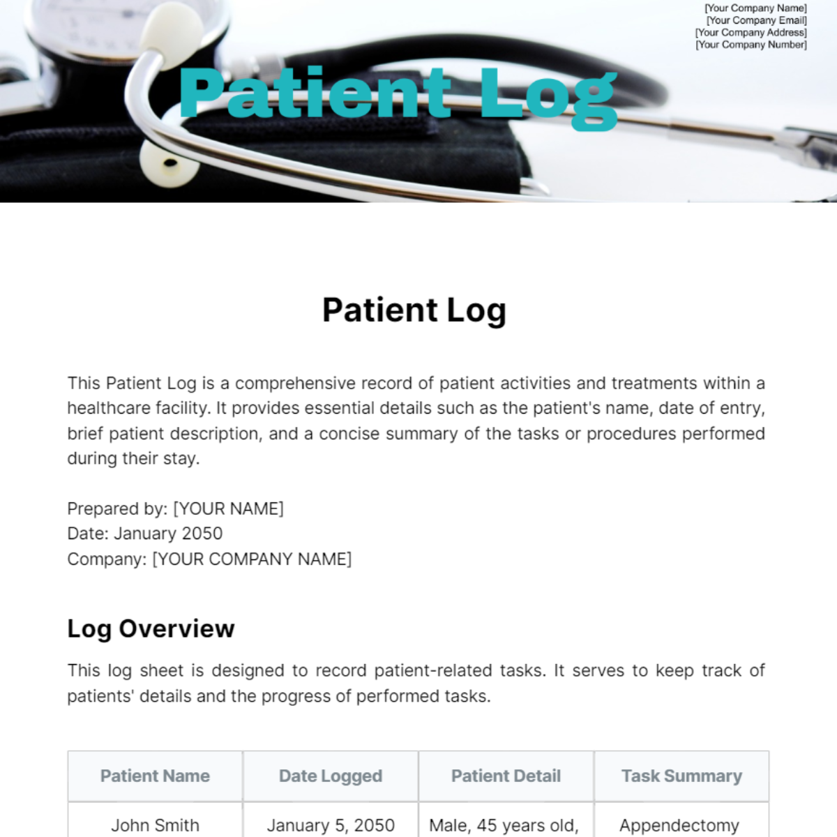 Free Patient Log Template