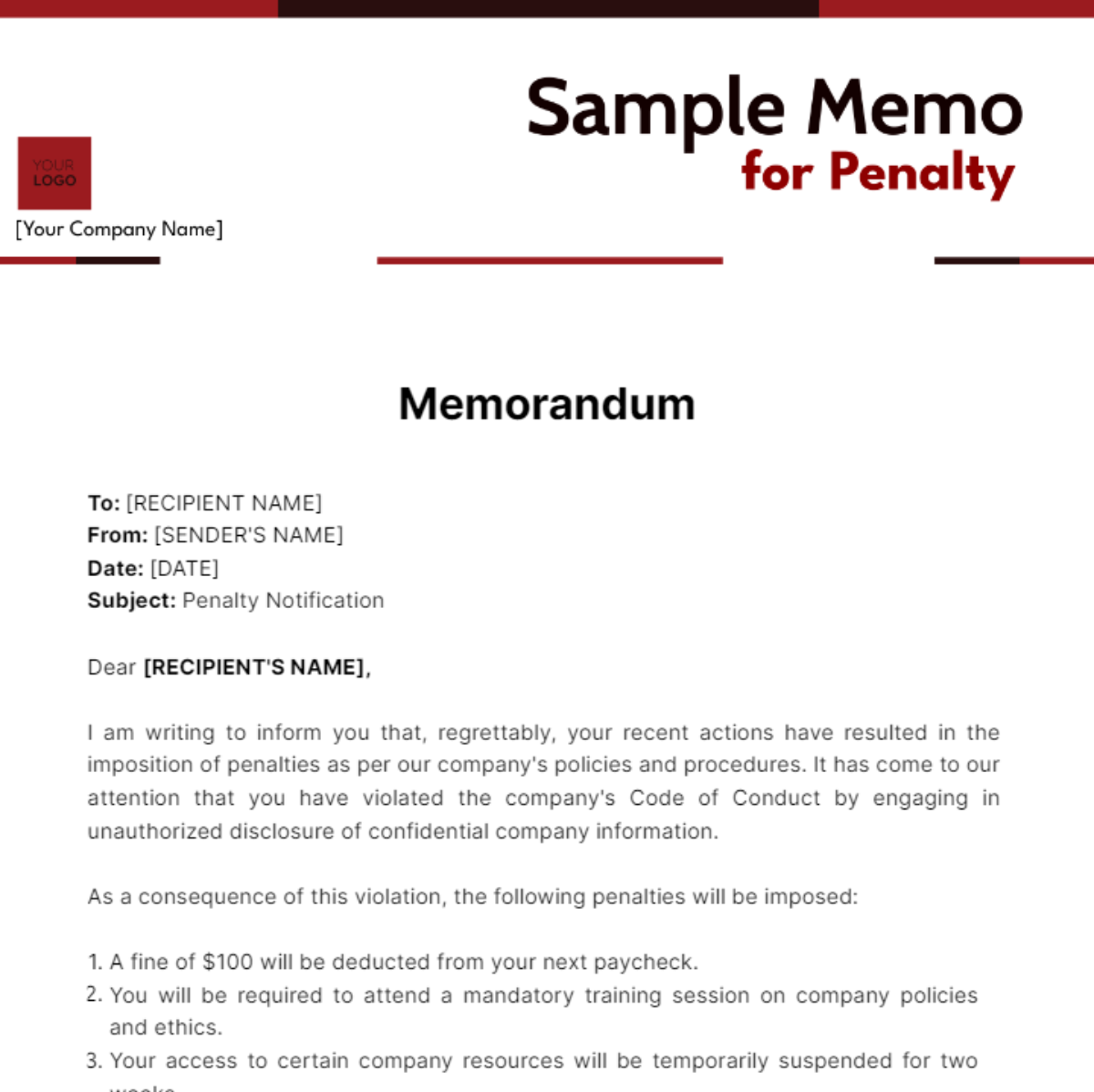 Sample Memo for Penalty - Edit Online & Download