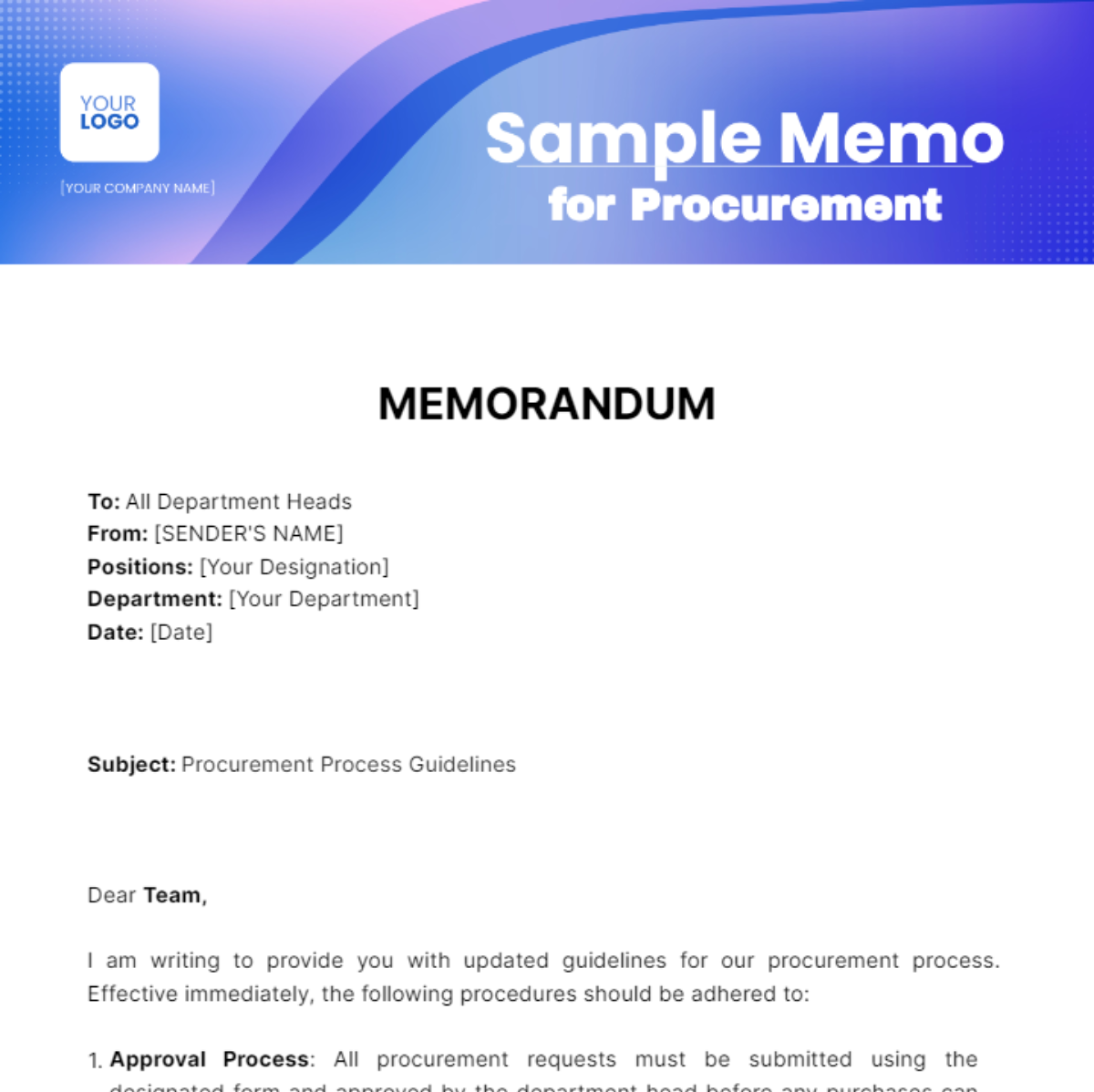 Sample Memo for Procurement - Edit Online & Download