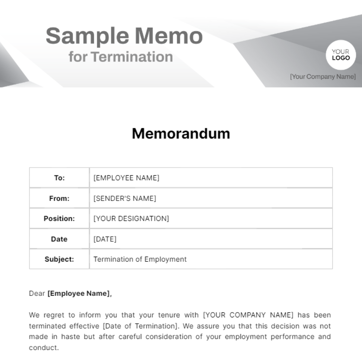 Sample Memo for Termination - Edit Online & Download