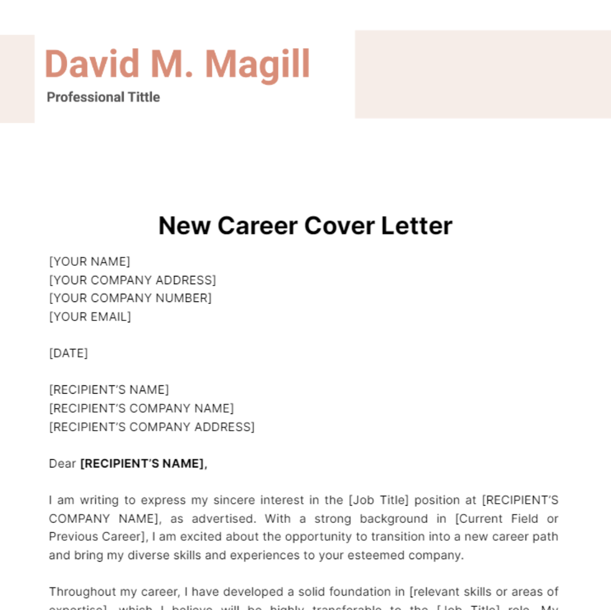 New Career Cover Letter Template
