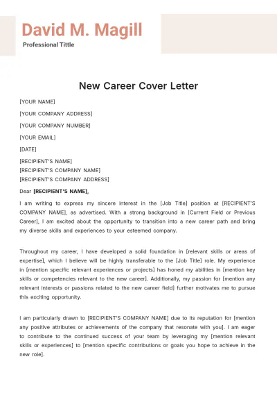 Free New Career Cover Letter Template to Edit Online