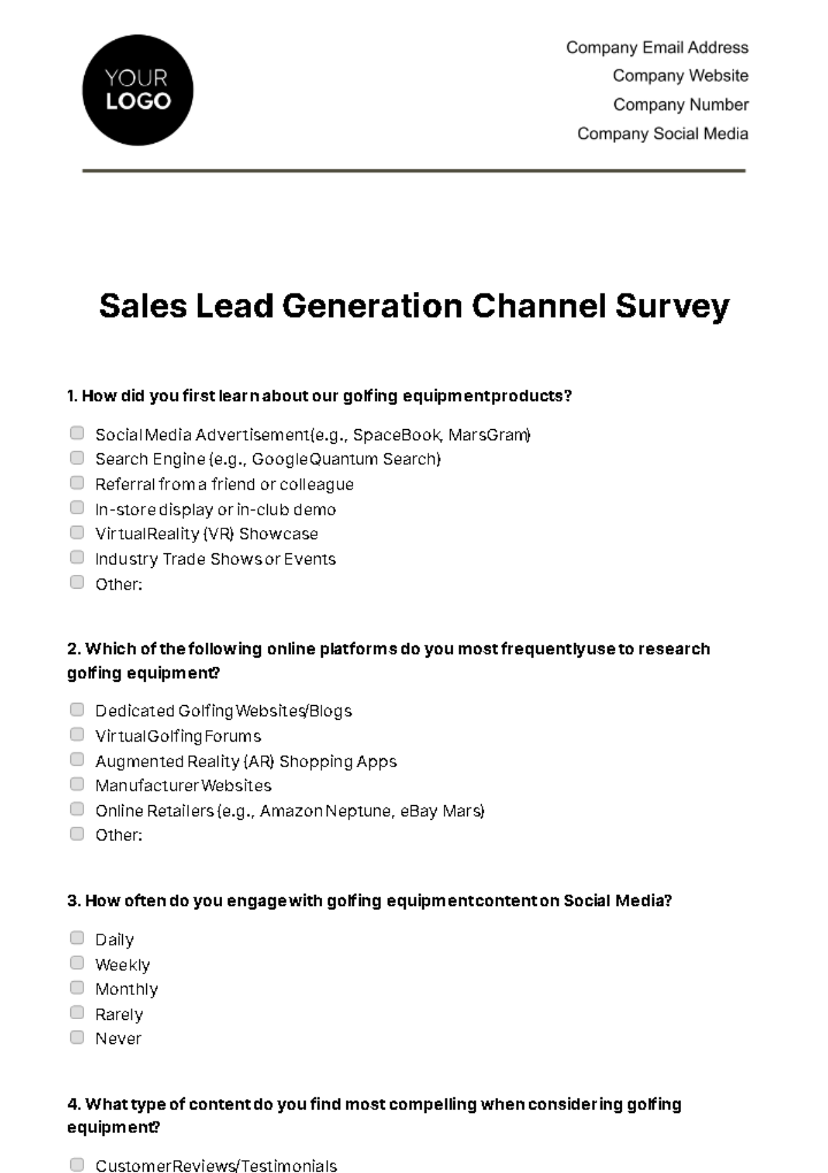 Sales Lead Generation Channel Survey Template