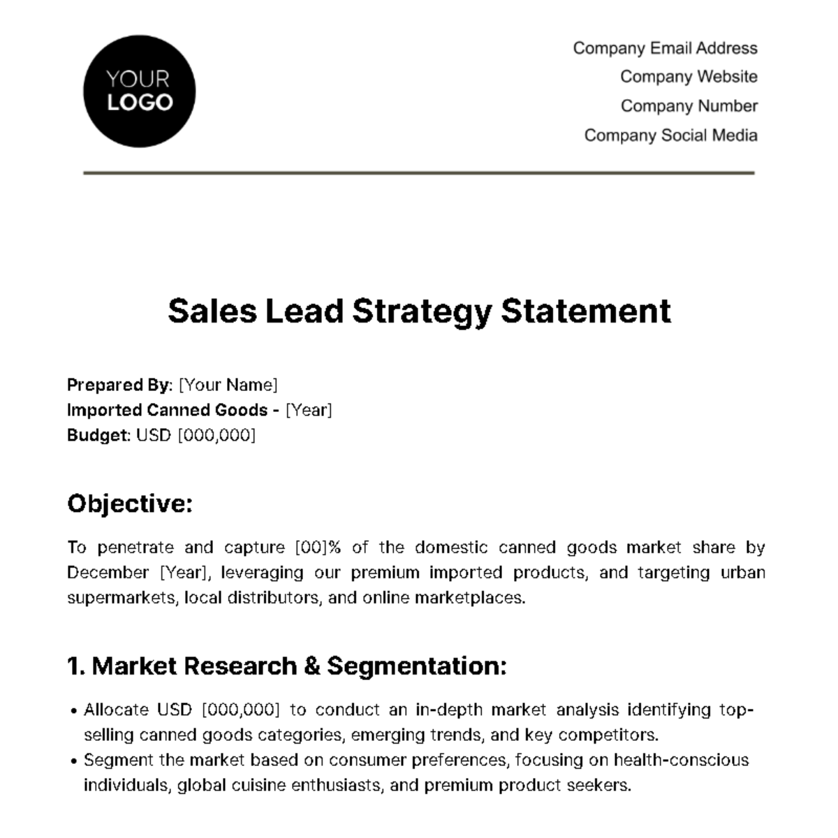 Free  Sales Lead Strategy Statement Template