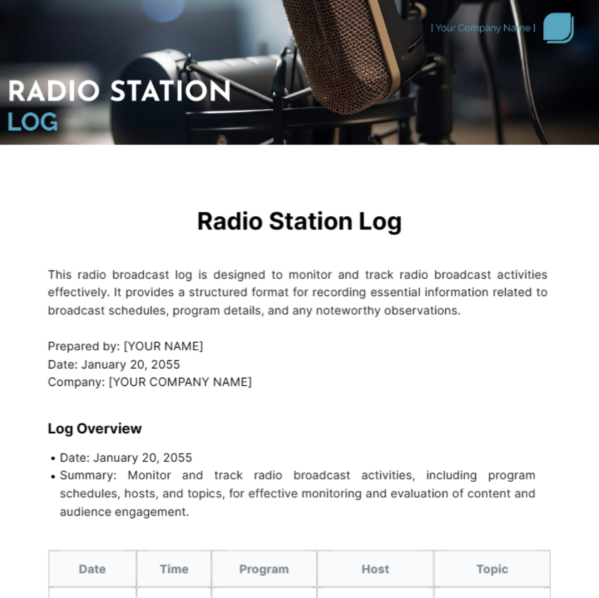 Radio Station Log Template