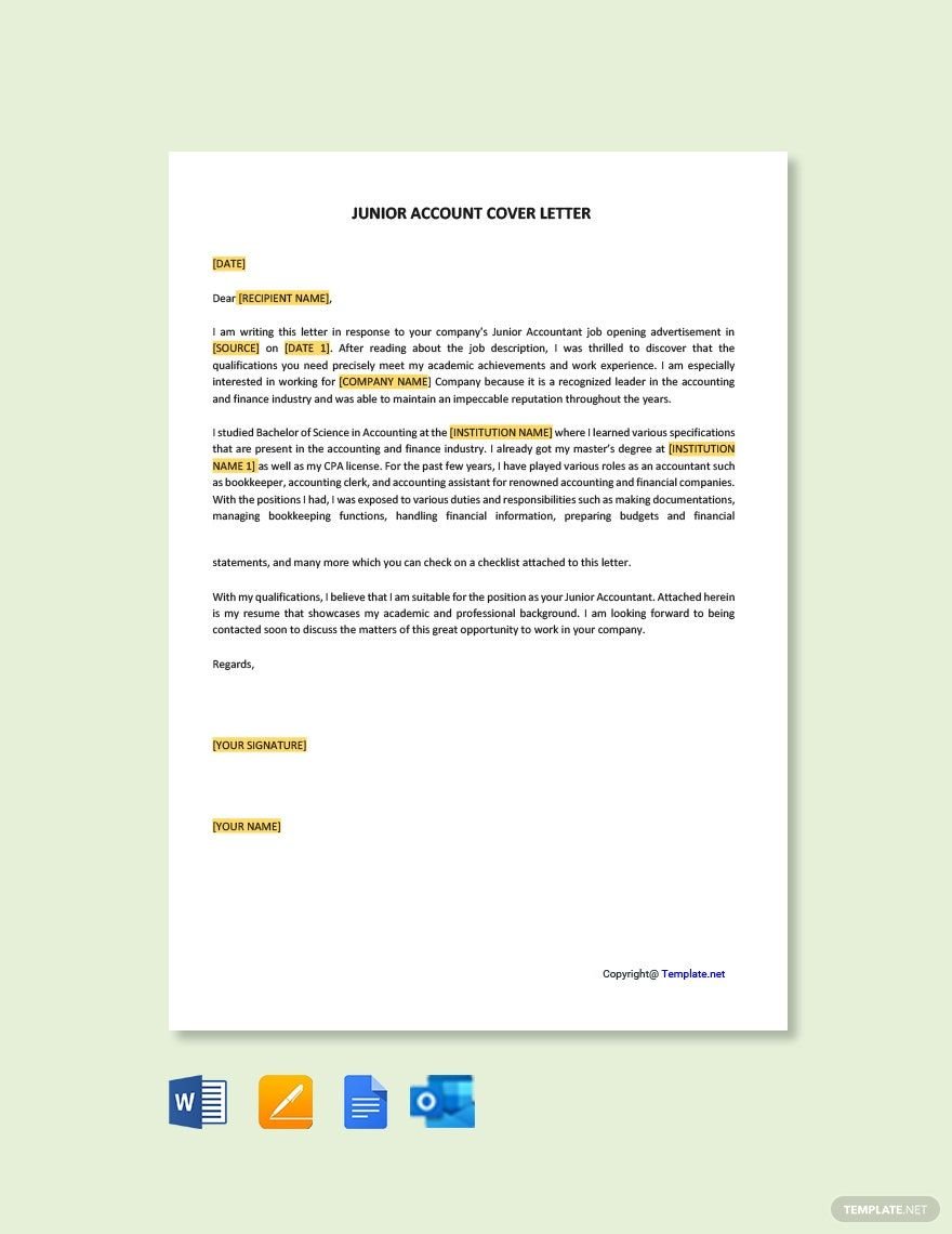 Junior Accountant Cover Letter Template