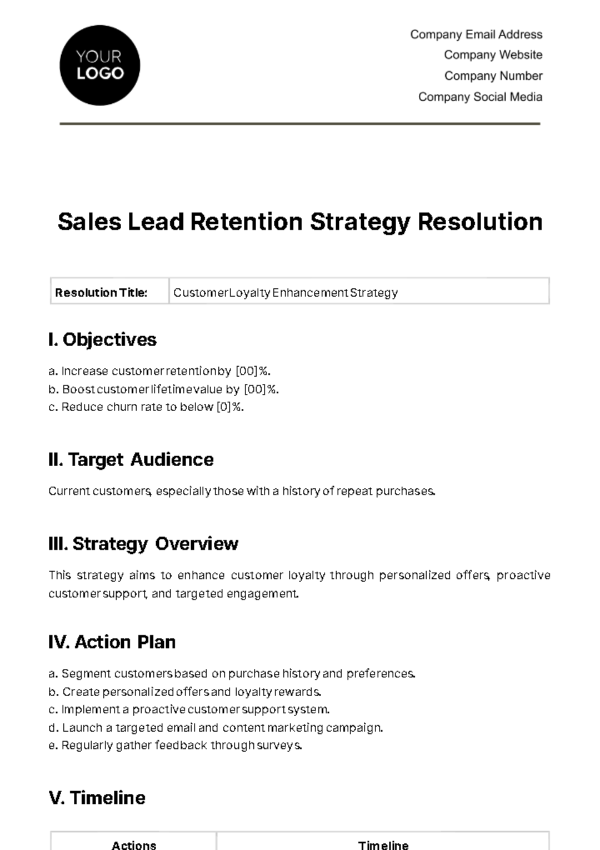Free Sales Lead Retention Strategy Resolution Template