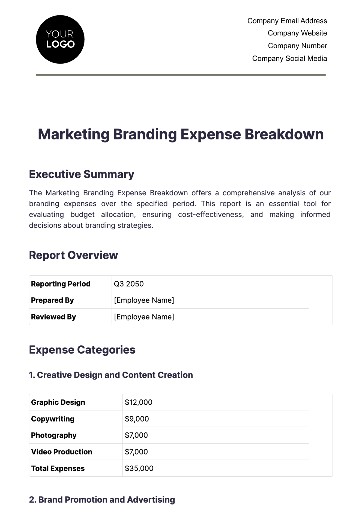 Marketing Branding Expense Breakdown Template - Edit Online & Download