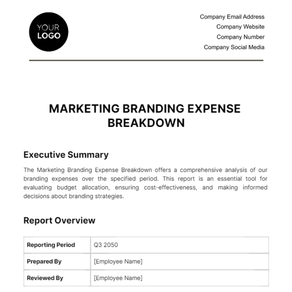 Marketing Branding Expense Breakdown Template