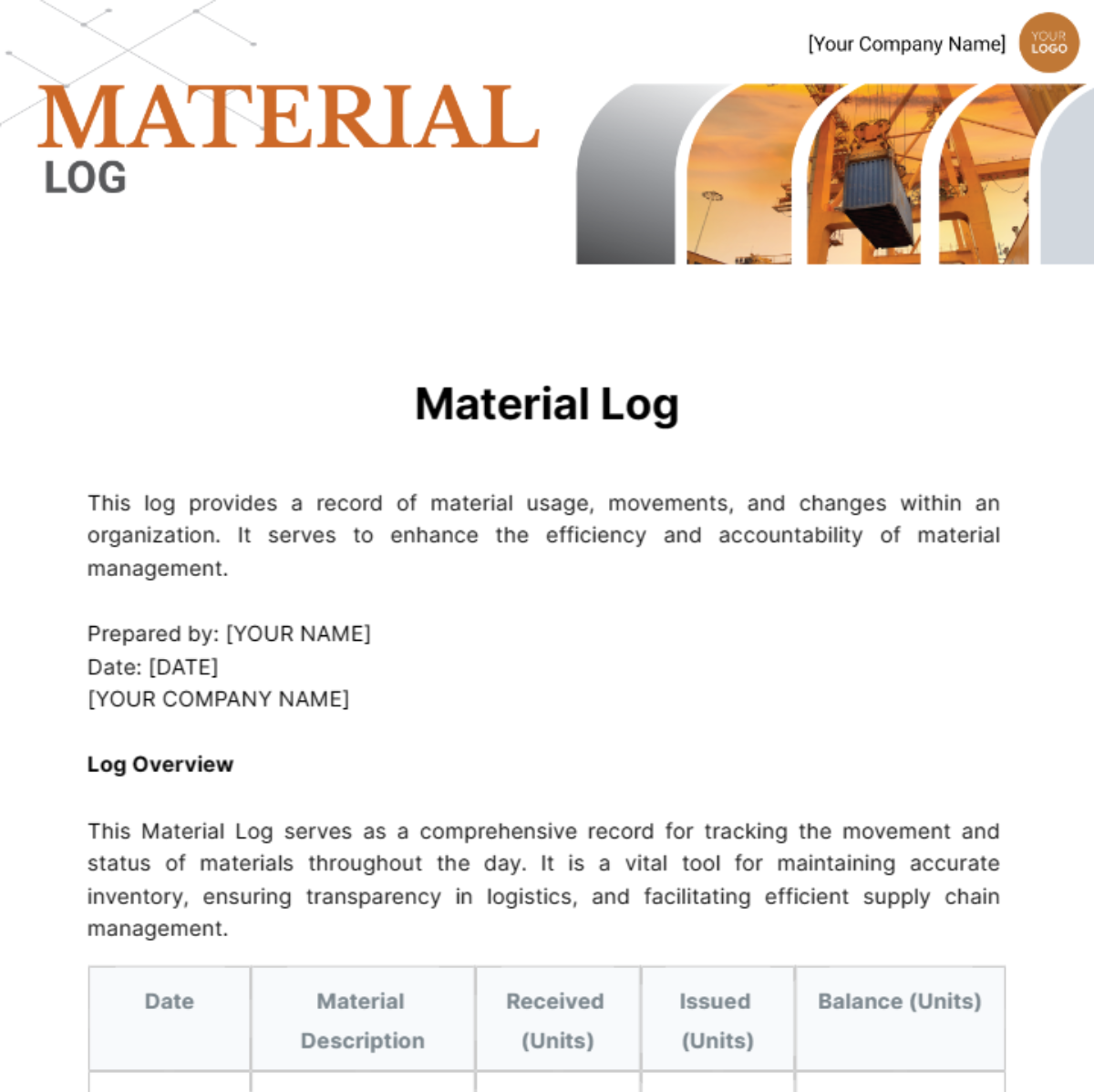 Material Log Template