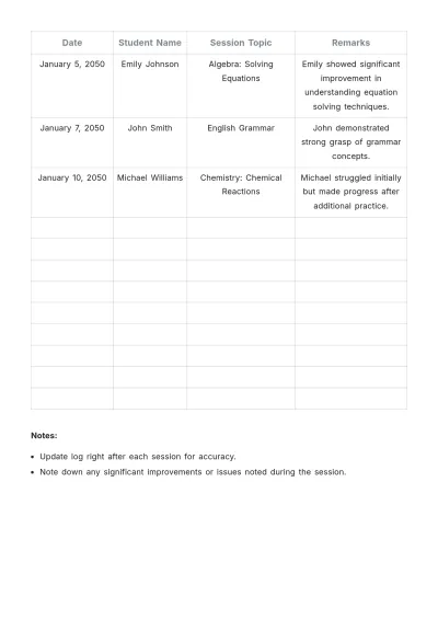 Free Tutor Log Template to Edit Online