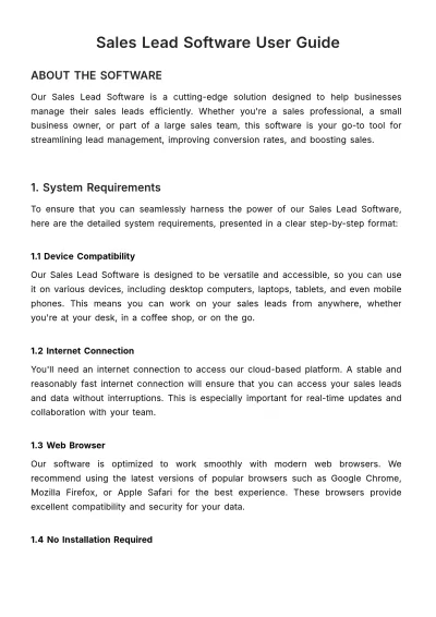 Free Sales Lead Software User Guide Template to Edit Online