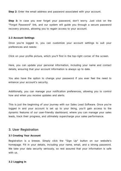 Free Sales Lead Software User Guide Template to Edit Online