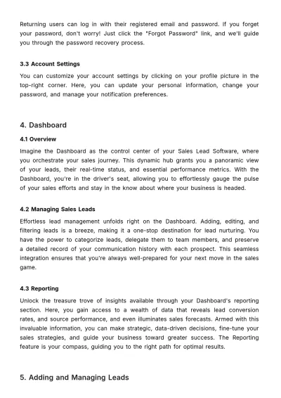 Free Sales Lead Software User Guide Template to Edit Online