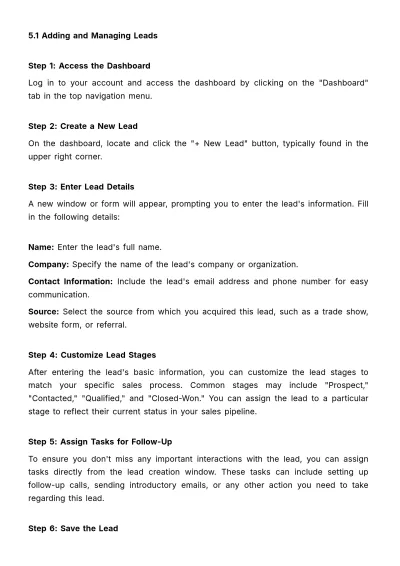 Free Sales Lead Software User Guide Template to Edit Online