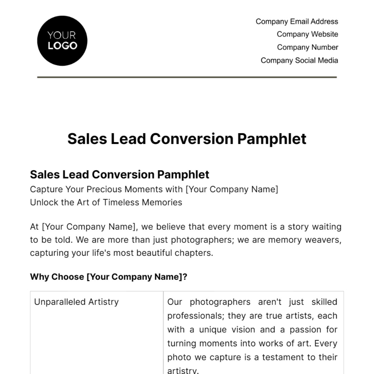 Free Sales Lead Conversion Pamphlet Template