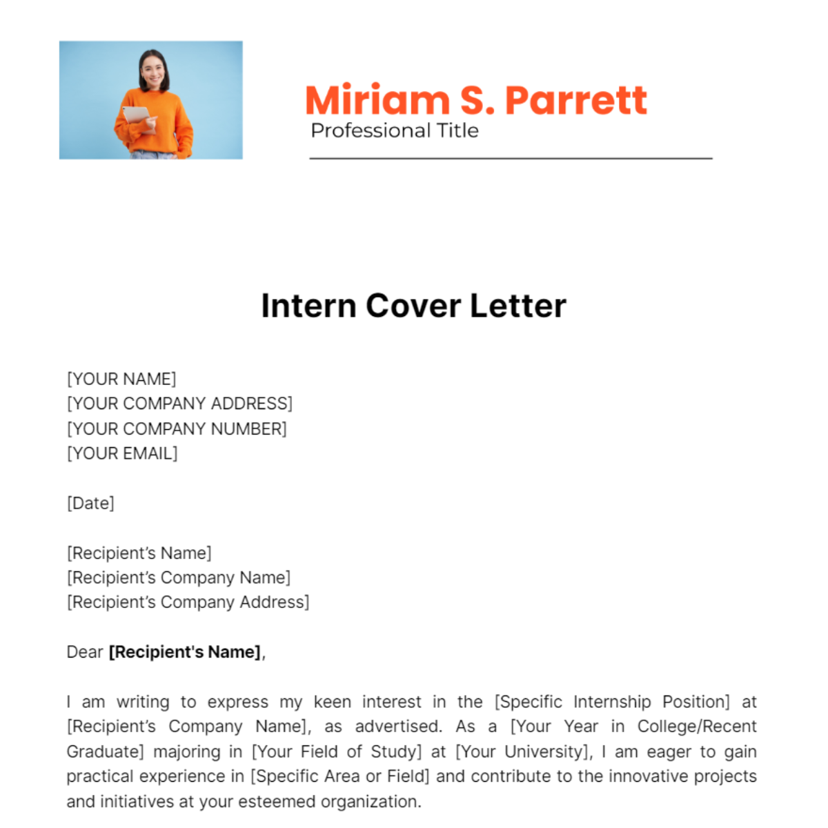 Intern Cover Letter Template