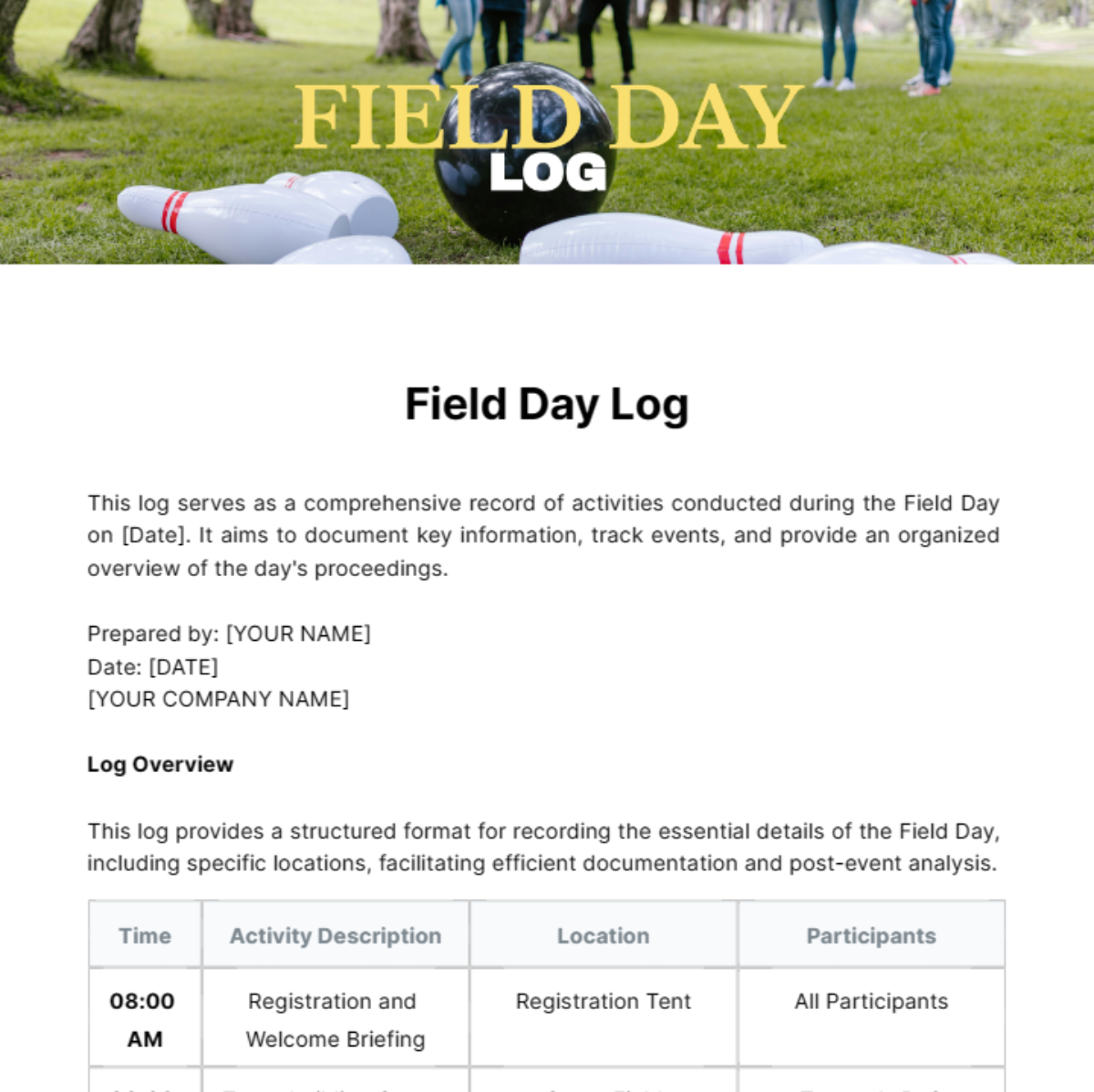 Field Day Log Template