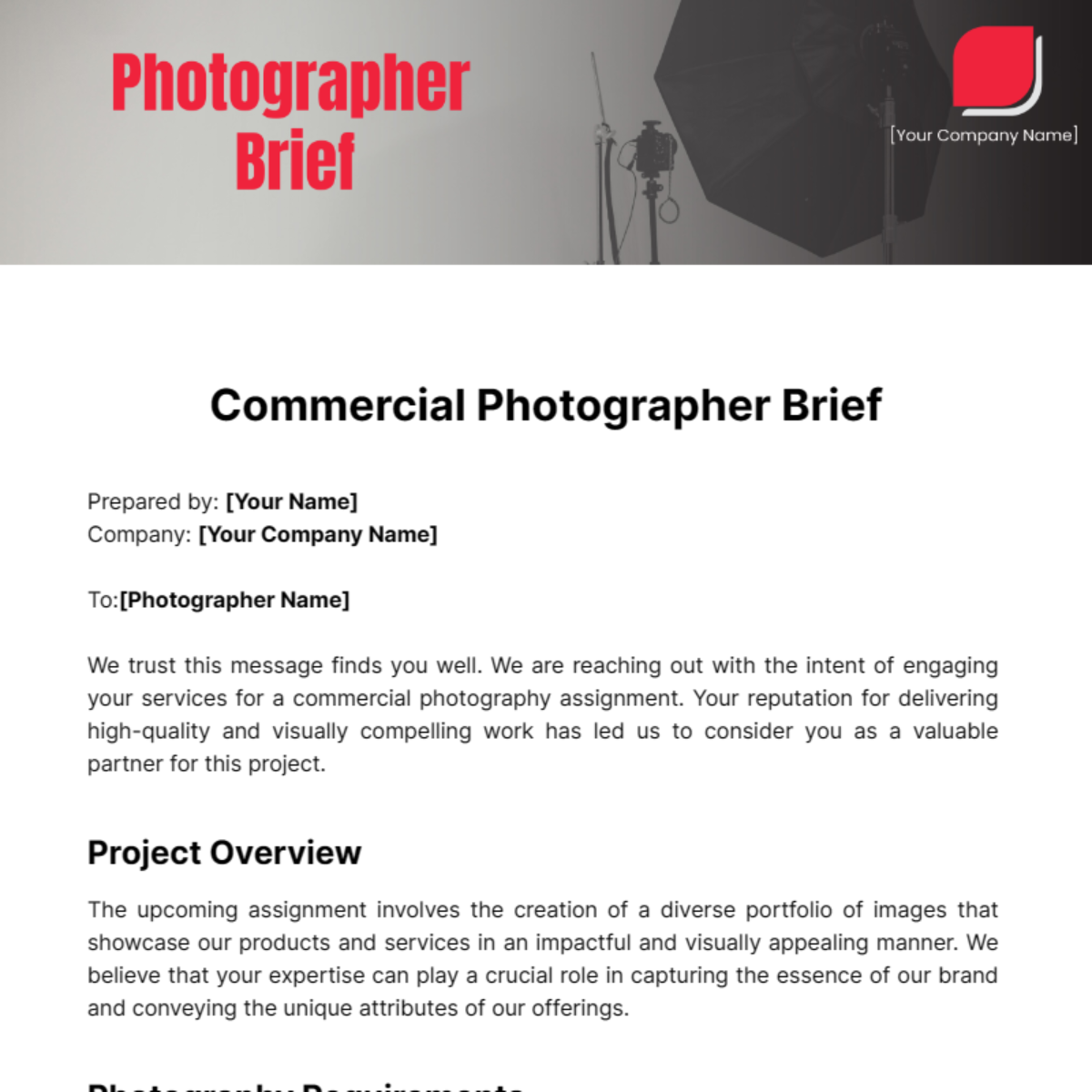 Photographer Brief Template - Edit Online & Download