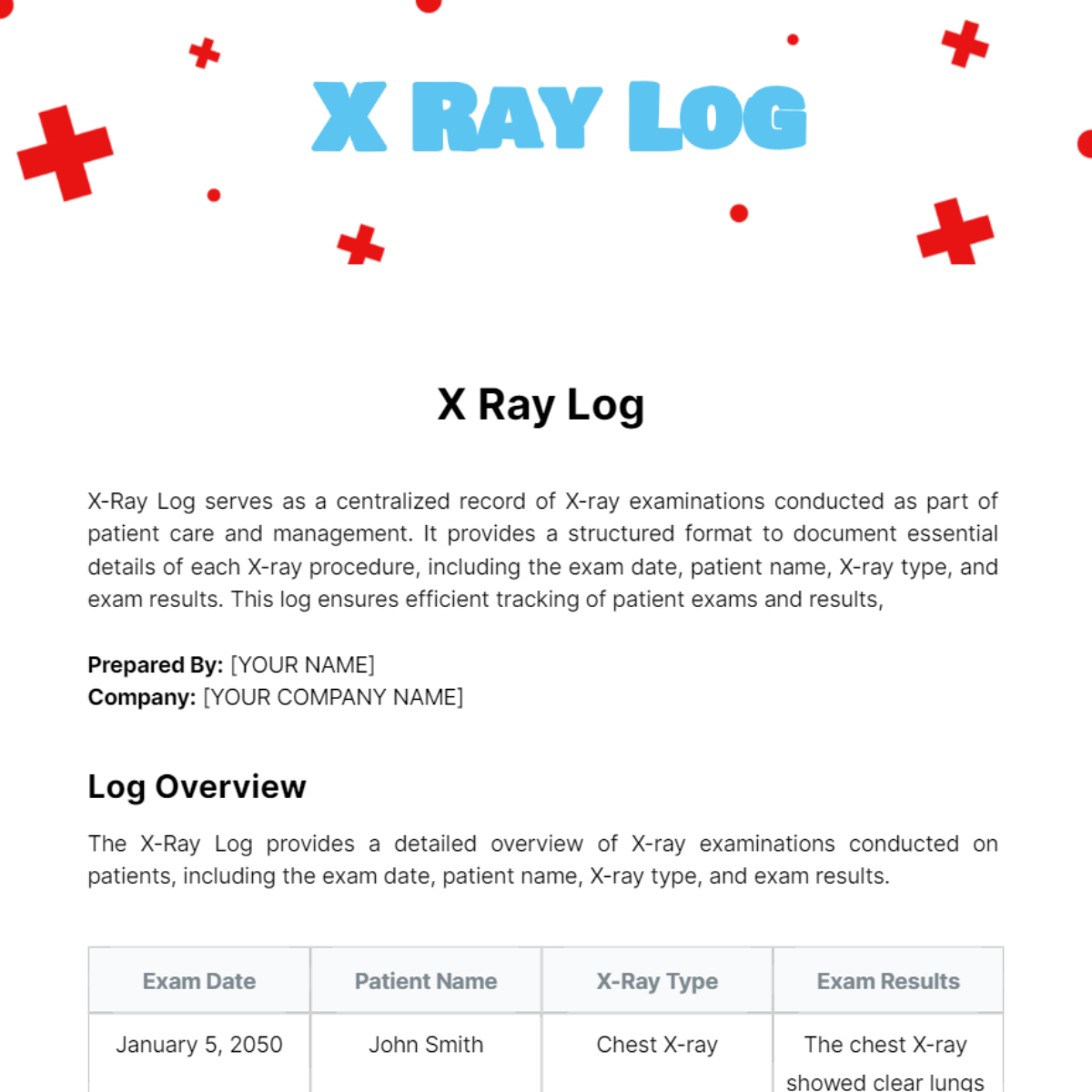 X Ray Log Template