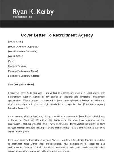 Free Cover Letter To Recruitment Agency Template to Edit Online