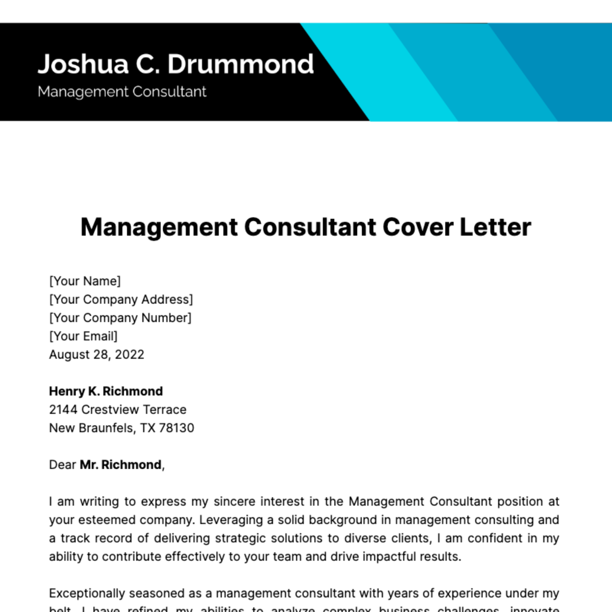 Management Consultant Cover Letter Template
