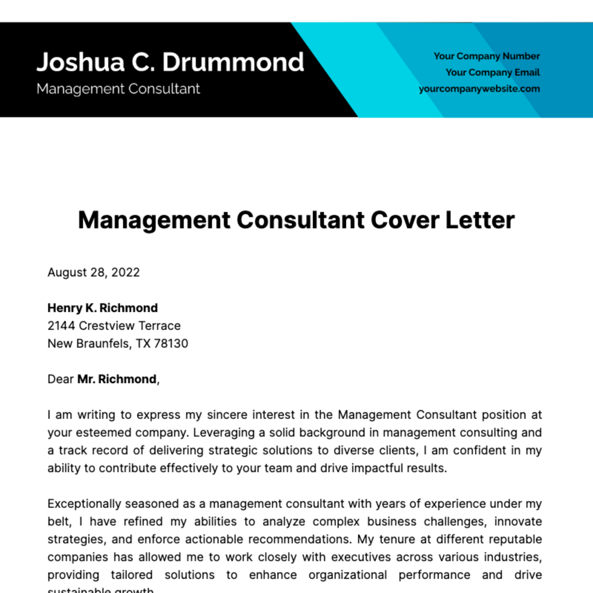 Management Consultant Cover Letter Template