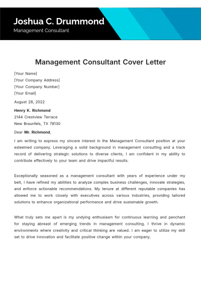 Free Management Consultant Cover Letter Template to Edit Online