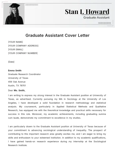 Free Graduate Assistant Cover Letter Template to Edit Online