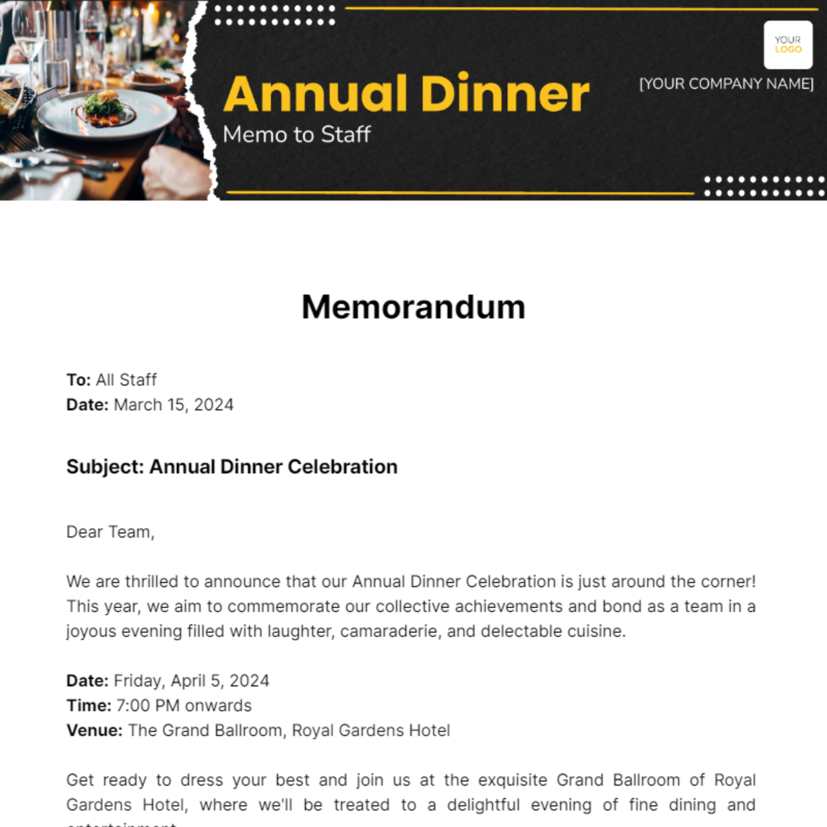 Annual Dinner Memo to Staff - Edit Online & Download