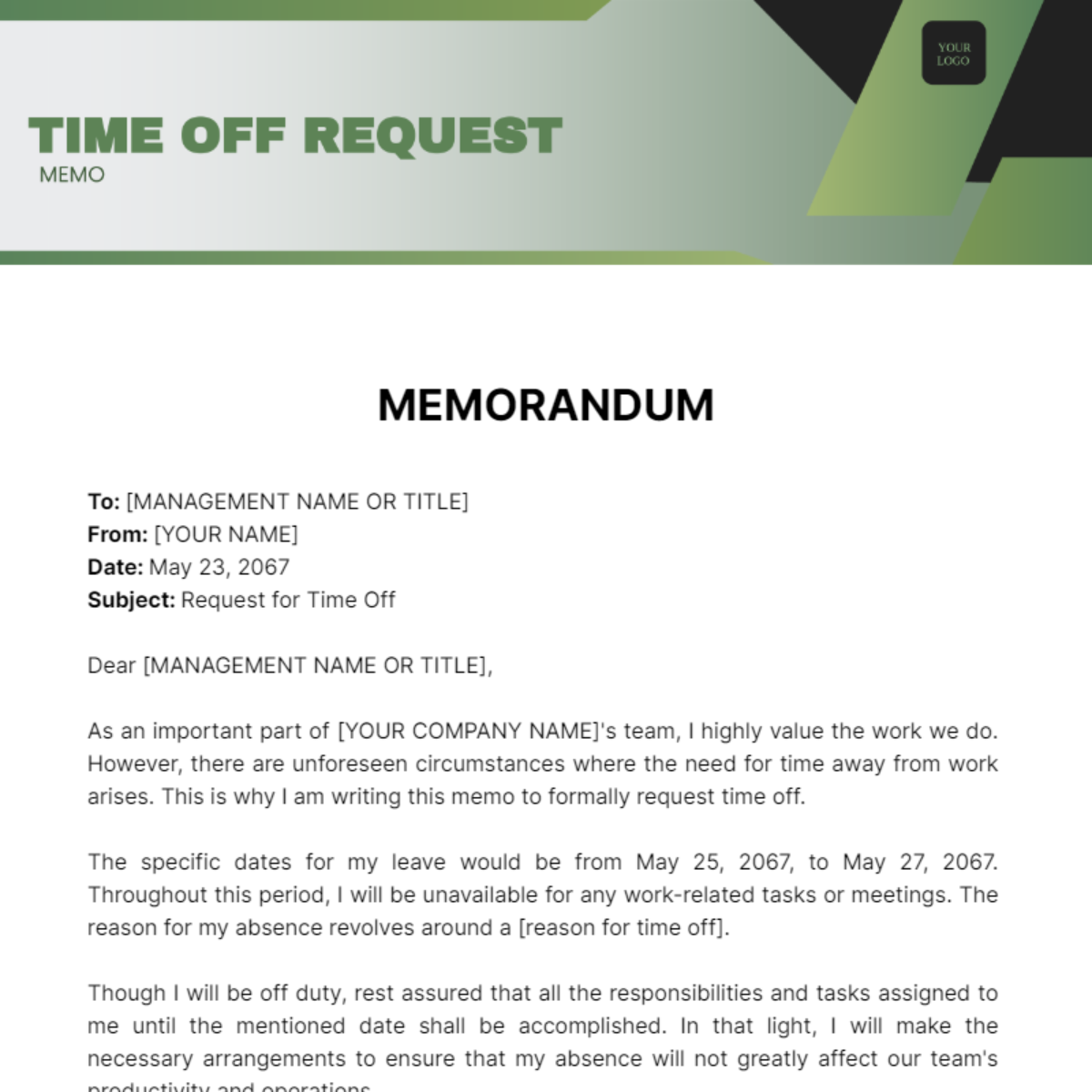 Time Off Request Memo - Edit Online & Download