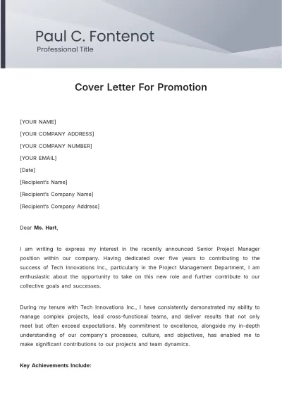 Free Printable Cover Letter For Promotion Template to Edit Online