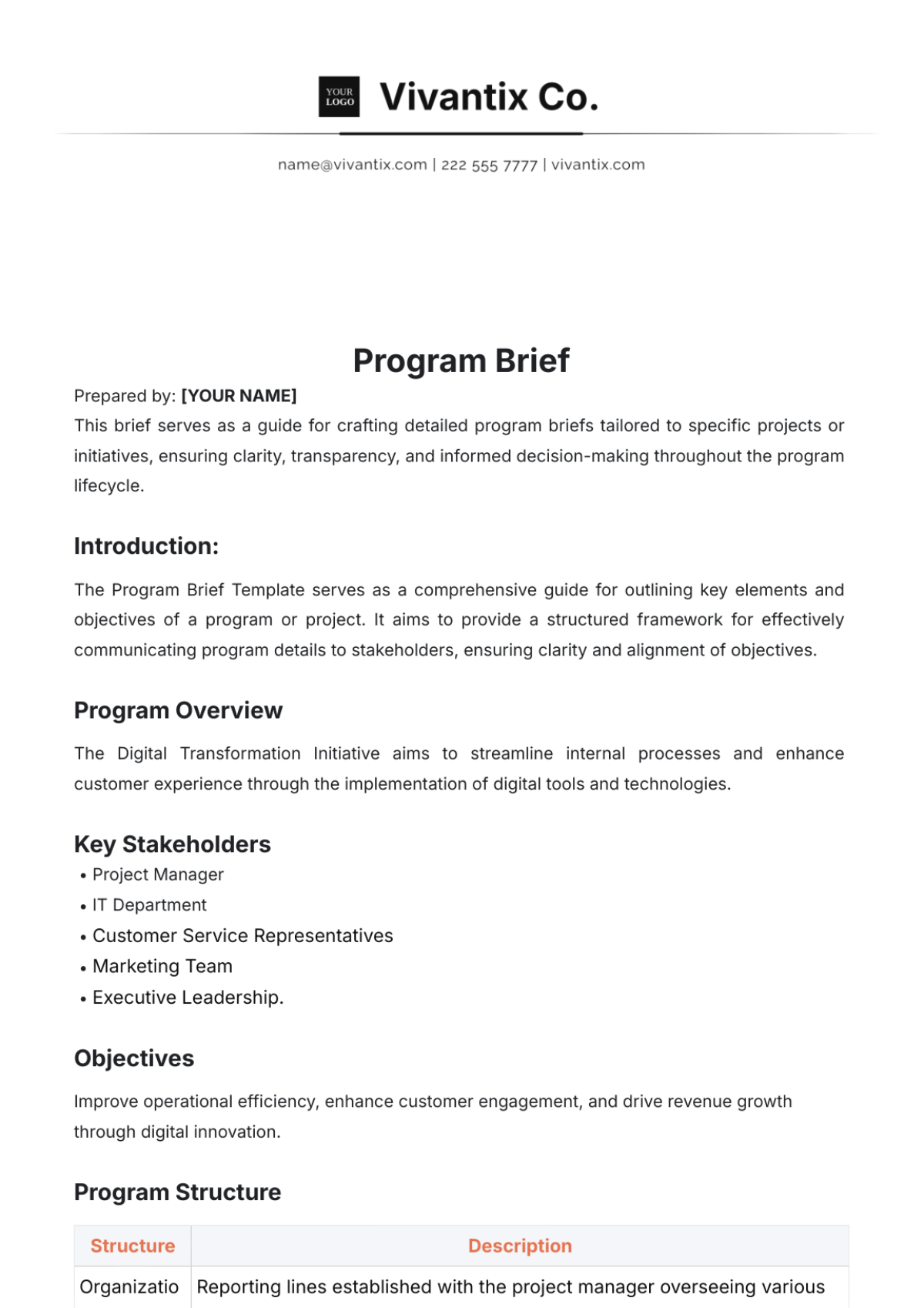 Program Brief Layout Template