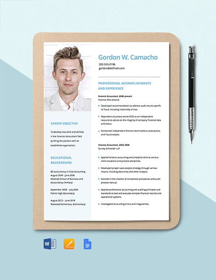 Forensic Accountant Resume Template - Google Docs, Word, Apple Pages