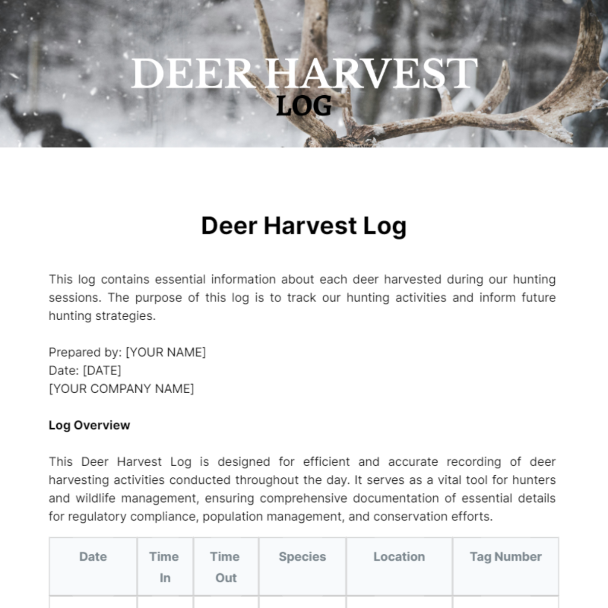 Deer Harvest Log Template