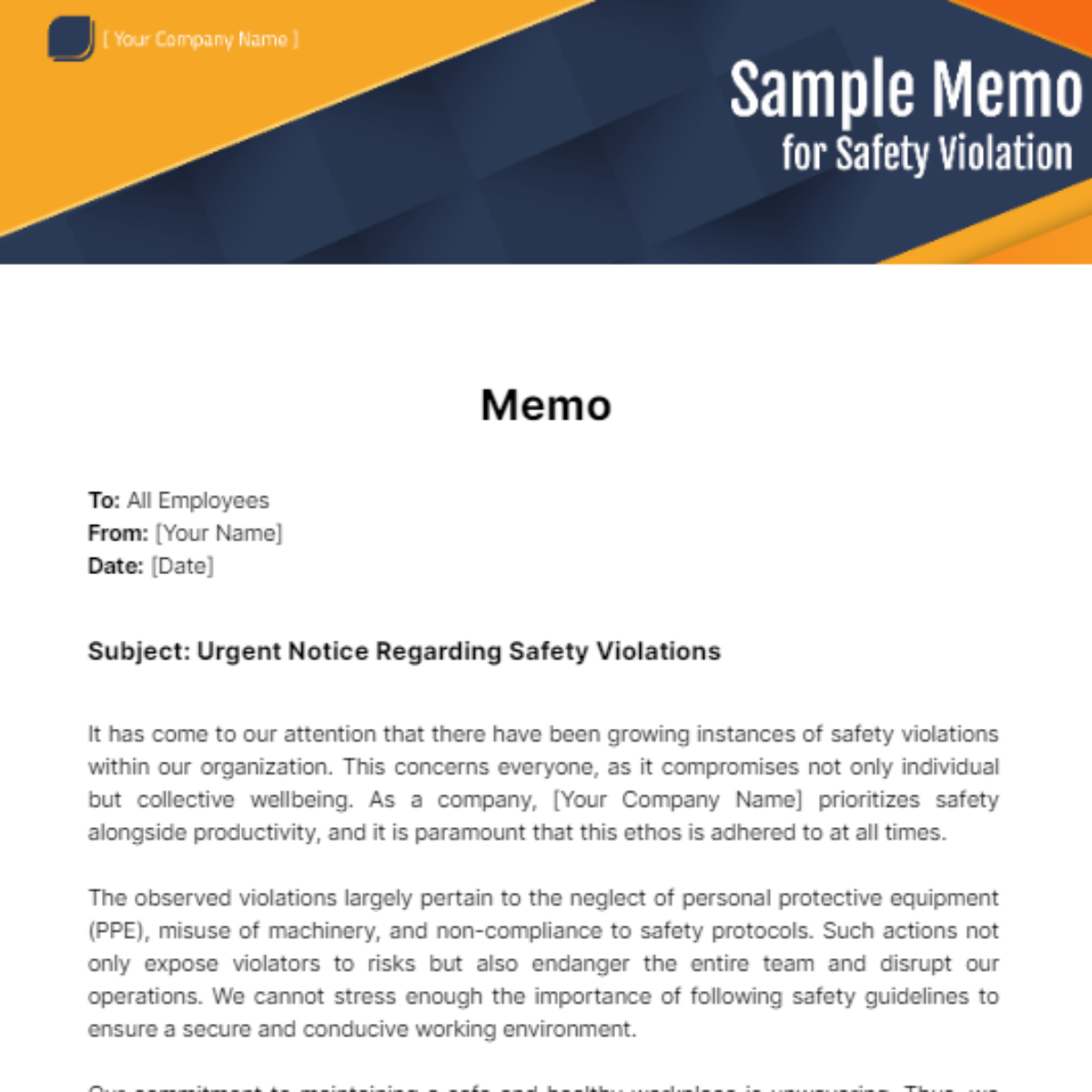 Sample Memo for Safety Violation - Edit Online & Download