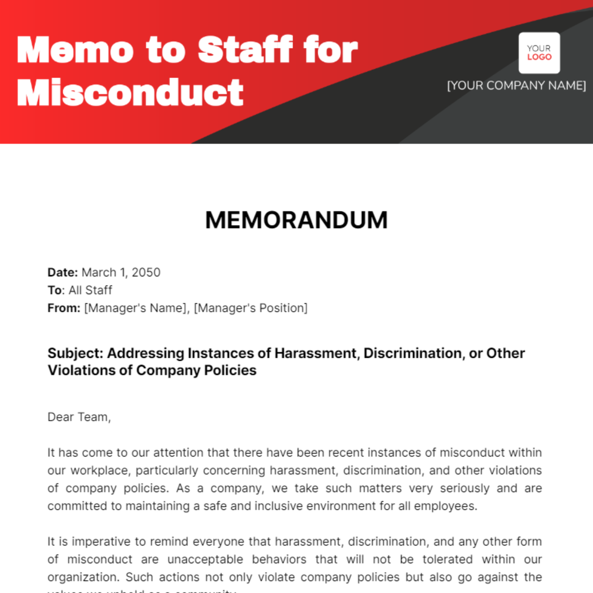 Memo to Staff for Misconduct