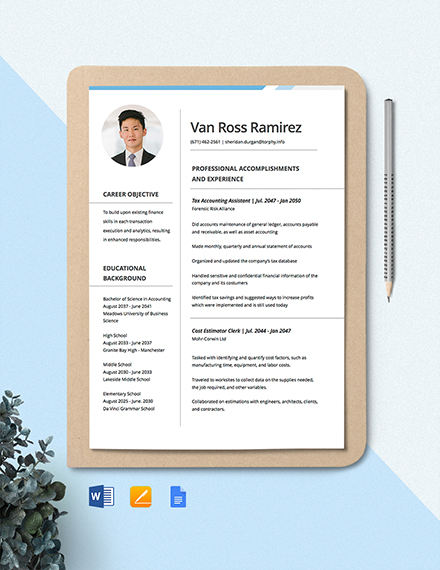 Tax Accountant Resume Template - Google Docs, Word, Apple Pages