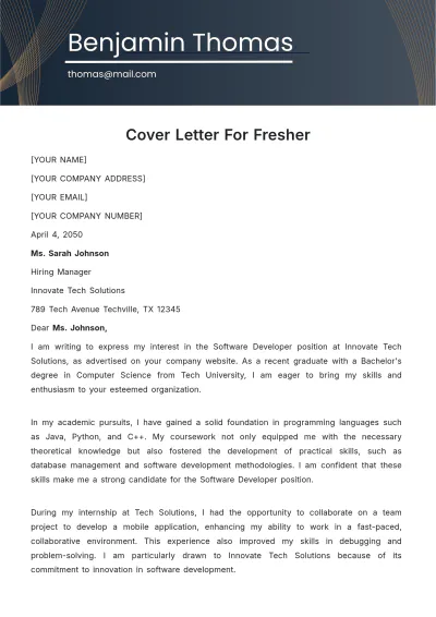 Free Cover Letter For Fresher Template to Edit Online