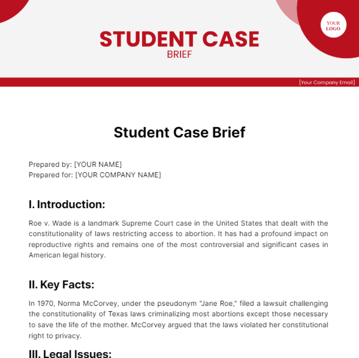 Student Case Brief Template