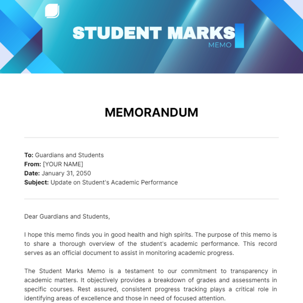 Student Marks Memo