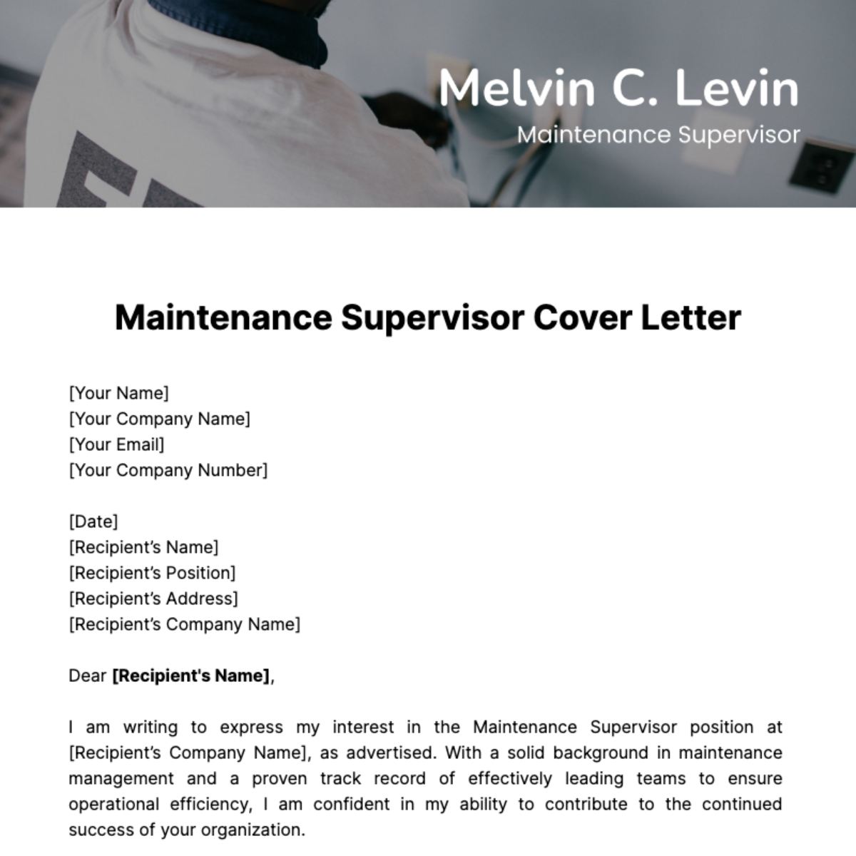 Maintenance Supervisor Cover Letter Template